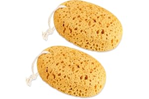 SREBIWO 2 Stück Badeschwamm Naturschwamm mit Kordel 15,5 cm Peeling Schwämme Körperschwamm für Duschen & Baden Wabenschwamm Natürlicher Viel Schaum Duschzubehör (B)