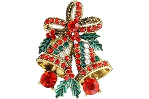 LOLIAS Weihnachtsbrosche Pin für Frauen Mädchen Schneeflocke Weihnachtsglockenkranz Kristall Strass Broschen Pins Grün Rot Emaille Brosche Pins Mode Weihnachtsschmuck