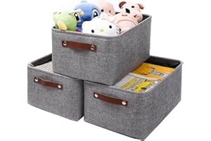 Mangata Juego de 3 Caja de Almacenaje, Cesta de Almacenamiento de Tela Plegable para Ropa, Juguetes, Estanterías, Armarios (Gris, Large)