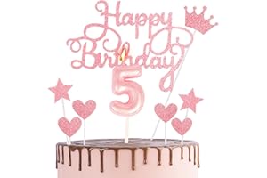 HONGCI Happy 5th Birthday Cake Topper & Birthday Candle Pink Number 5 Candle for Birthday Cake - 5th Birthday Candle Cake Cupcake Topper Birthday Cake Decorations for Girls Birthday Party Pink