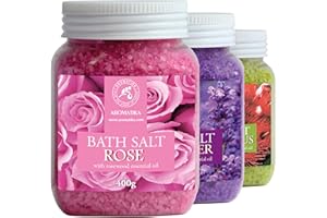 Sels de Bain Set 3x400g de Lavande - Rosa - Eucalyptus - 100% Naturelle - Idéal pour Bien Dormir - Soulagement du Stress - Bain - Soins du Corps - Bien-être - Beauté - Détente - Spa