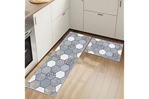 HSGLGNA Juego de 2 tapetes de Cocina antifatiga para decoración del hogar, Oficina, Impermeables, Antideslizantes, cómodos (geometría B, 40 x 60 + 40 x 120 cm)