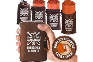 DON'T DIE IN THE WOODS World's Toughest Emergency Blankets [4-Pack] Extra Thick Thermal Mylar Film Room Blanket Waterproof Ultralight Outdoor Survival Equipment for Hiking Camping Emergency First Aid Kit [Orange]
