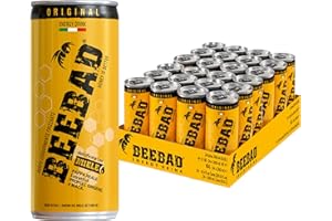 BEEBAD® Energy Drink Naturale con Caffeina, Maca e Ginseng - Ricco di Vitamina B, Pappa Reale, Propoli, Dolcificato al 100% con Miele, Senza Glutine - Made in Italy - NO Zuccheri Raffinati NO Taurina
