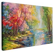 MuchoWow© Canvas Schilderij 120x80 cm Kamer Muur Decoratie Woonkamer Slaapkamer Room Decor Wall Decoration Art Painting Landschap - Olieverf - Rivier - Kleurrijk MuchoWow© Canvas Schilderij 120x80 cm Kamer Muur Decoratie Woonkamer Slaapkamer Room Decor Wall Decoration Art Painting Landschap - Olieverf - Rivier - Kleurrijk