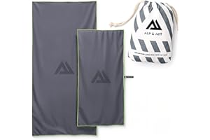 ALP & ACT Toallas de Microfibra Set de 2-100% recicladas - Extra COMPACTAS y ultraligeras - 150x70 cm + 100x50 cm - Toalla de Viaje, de Playa y para Deporte - Paños Incluye Bolsa - Gris