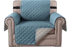 BellaHills Reversible Chair Covers Water Repellent Sofa Cover 1 Seater Sofa Slipcover from Pets Sofa Covers for Cats Checked Pattern Thick Quilted with Elastic Strap (Chair, Smoke Blue/Grey)