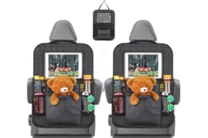 Romon Organisateur de Voiture, Enfant Facile à Entretenir, Arrière Support pour Tablette Transparent, Protection Siege Voiture Enfant, Noire Grille（2 pièces）