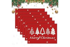 Ruryxel 6 Pcs Platzset Weihnachten, 43 x 30 cm Weihnachten Tischsets, Leinen Platzdeckchen, Tischset Weihnachtens Abwaschbar Rot, Weihnachtstisch-Platzsets für Winter, Tischdeko