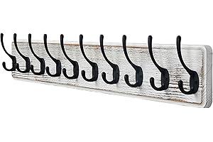 Dseap Garderobenleiste, 97cm lang hakenleiste garderobe holz mit 10 haken, garderobenhaken wand, wandgarderobe kleiderhaken für mantel kleidung hut jacken schals handtaschen,weiß