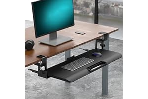 Asukale Tastaturablage, Unter dem Schreibtisch Ausziehbar mit C Klemme Groß Format, Standfest Schiebbarer Tastaturständer, (25,6 Zoll x 10,0 Zoll), Muskelermüdung Lindern, Geeignet für Arbeit/Spiele