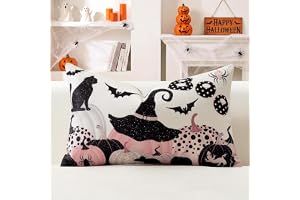 Artscope Halloween ländryggskudde överdrag 30 x 50 cm, set med 1 rosa svart pumpa svart katt fladdermus spindel ödla örngott