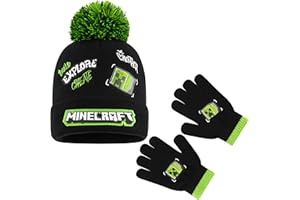 Minecraft Gorro Invierno Set de 2 o 3 Piezas, Gorro Pompón y Guantes con o sin Bufanda, Accesorios de Invierno, Regalos Niños