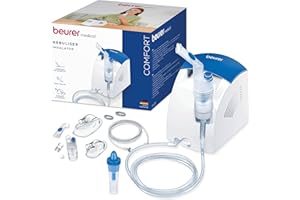 Beurer IH 26 Aerosol ad Aria Compressa Con Doccia Nasale E Accessori Completi Inclusi, Bianco/Blu, ‎16.6 x 14.8 x 14.1 cm, Tempo di inalazione breve e pressione di esercizio di 0.8 - 1.45 bar