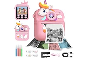 AILRINNI Kids Camera Instant Print 3-Color Print 1080P Kids Digital Camera | for Toddler with 180°Flip | with Protective Case | 32GB Card | 3 Rolls Photo Paper | 4 Color Pens | 5 Games