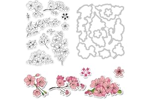 GLOBLELAND Tampons Fleur de Cerisier et Matrices à Découper Transparents pour la Fabrication de Cartes Décoration et DIY Scrapbooking, Matrices à Découper Mentales, Tampons en Silicone pour Cadeaux