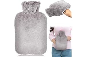 TTCOTOKE Wärmflasche mit Bezug, 2L Groß Wärmflaschen mit Tasche, Auslaufsicher Grau und Weiches Fleece Wärmflaschen Bezug,Liefern Warme und Komfort für Bauch Rücken und Nacken für Erwachsene und Kinder