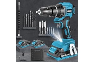 LEEIKOO Taladro Percutor a Bateria Sin Escobillas 21V, Taladro Atornillador 2 Baterias 2,0Ah, Atornillador Electrico 45N.m, 20+3 Ajuste de Par, 10 Accesorios, 2 Velocidad Para Bricolaje
