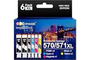GPC Image PGI-570XL CLI-571XL Cartouches d'encre Compatible pour Canon 570 XL 571 XL pour Canon pour PIXMA MG5750 TS5050 MG5753 MG6850 MG6852 TS5055 TS6050 (2 PGBK,1 Noir,1 Cyan,1 Magenta,1 Jaune)