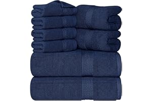 Utopia Towels, Set Di Asciugamani Da 8 pezzi, 2 Asciugamani Da Bagno, 2 Asciugamani a Mano e 4 Panni Da Lavare, Altamente Assorbente Per Bagno, Palestra, Hotel e Spa (Blu navy)