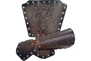 Thajaling Viking Wolf Head Leather Bracers, Medieval Archery Bracers, Nordic Knight LARP Arm Guards for Cosplay Halloween Costume