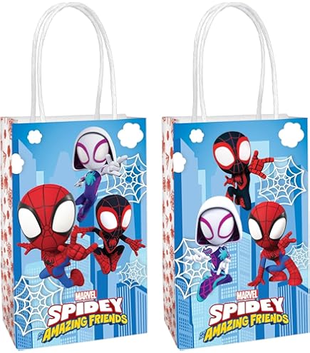 16Pcs Spider Party Favor Goodie Bags With Handle Spider Hero Kraft