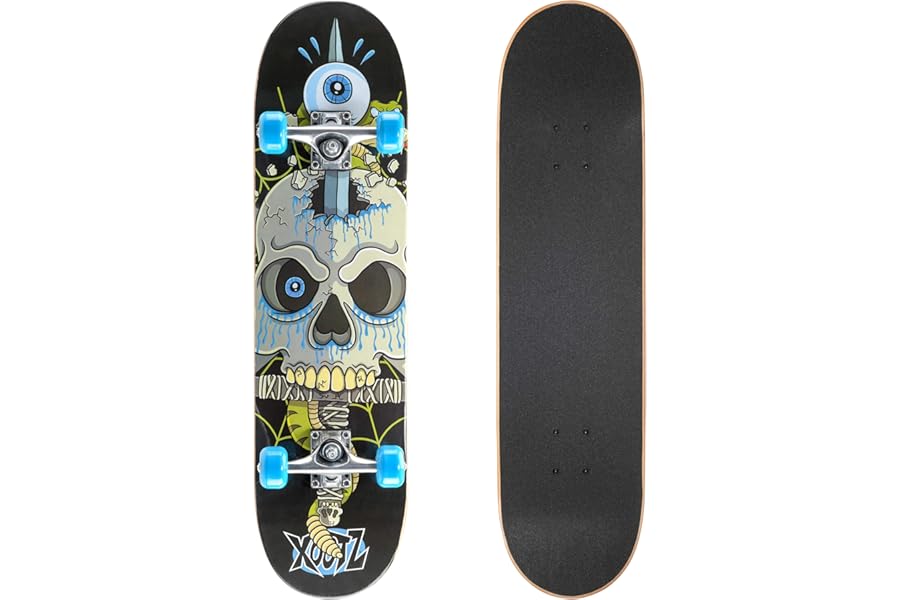 Xootz 31” x 8” Complete Skateboard for Beginners, 9 Ply Maple Deck, Double Kick Standard Board, for Boys and Girls, Multiple Colours