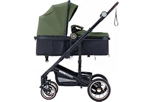 Daliya® NEOMOVE 2in1 Kombi-Kinderwagen | Buggy | klappbare Babywanne und Sportsitz | Große Räder | Rückenlehne stufenlos | Leichter Alu-Rahmen | Großer Einkaufskorb (Schwarz-Olivgrün)