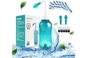 WATERPULSE Neti Pot, Sinus Rinse Bottle 300ml, Nose Cleaner, Nasal Irrigation System with 30 Nasal Wash Salt Packets and Sticker Thermometer for Adult & Kid BPA Free(300ml,Green)
