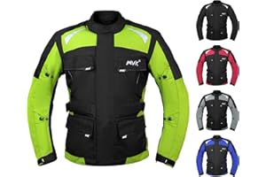HMM Motorcycle Jacket for Men Textile Motorbike CE Armoured Cordura Waterproof Jackets All-Weather (Large, Fluorescent Green)