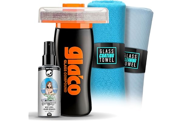 detailmate Kit de polissage pour verre idéal pour la préparation du vitrificateur: Soft99 Glaco Glass Compound Roll On 100ml + nettoyant pour vitres de voiture 100ml + chiffons en microfibre