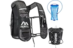 MEAYLL Running Vest Women with 1L Water Bladder, Lightweight & Breathable Running Backpack Mens with Reflective Strips and 9 Functional Pockets (Phone Holder) - 5L Capacity Adjustable Black Hydration Vest