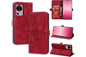 CASAFUNY Funda para Xiaomi 13 Lite Libro de Cuero PU Premium Magnético Tarjetero y Suporte, Xiaomi 13 Lite 5G Cover Protectora Carcasa para Xiaomi 13 Lite,Rojo