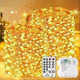 GHUSTAR Luci Led a Batteria Lucine - 2Pezzi 12M 120LED luci stringa natale esterno Impermeabile IP65 Catena Luminosa con Tele