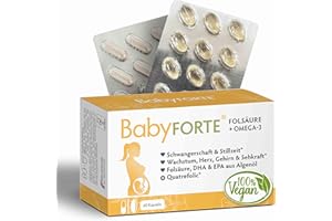 ‎BABYFORTE BabyFORTE Folsäure + Omega-3 | Algenöl | Alle Trimester | 18 Schwangerschaftsvitamine vegan | 60 Kapseln | Quatrefolic, Magnesium, Jod, DHA EPA Schwangerschaft | Stillzeit