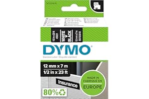 DYMO D1 etiquetas auténticas | impresión blanca sobre fondo negro | 12 mm × 7 m | etiquetas autoadhesivas para etiquetadoras LabelManager