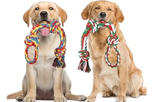 YAUNGEL Dog Rope Toys for Aggressive Chewers, 2PK Interactive Heavy Duty Dog Toys, Indestructible Dog Tough Chew Toy for Large Medium Dog Breeds Teeth Cleaning, Red-Yellow