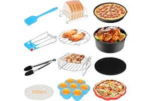 Accessori per friggitrici ad aria da 115 pezzi, Bestcool kit per friggitrice ad aria da 8 '' Friggitrice ad aria Actifry da 4.2QT-6.8QT-UP con tortiera antiaderente, tappetino in silicone