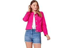 Roman Originals Stretch Jacket for Women UK - Ladies Denim Jean Summer Coat Bengaline Casual Smart Utility Trucker Biker Fitted Classic Work Spring Soft Vintage