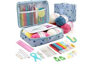 MPEIPILA Uncinetto Set 59 PCS, Kit Uncinetto Principianti, Set Uncinetto con Lana, Kit Uncinetto Professionale Completo, Crochet Kit Includi Uncinetti Ergonomici 0,6 mm a 6 mm, Filo e Aghi e Accessor