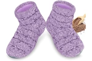 REVIX Microwavable Booties and Hot Feet Warmers for Women & Men,Heated Foot Warmer with Flaxseed Moist Heat Therapy for Foot Ankle, Cold Feet, Purple, S/M
