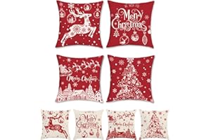 Bonhause Fundas Cojines Navidad Rojo 45x45cm Funda de Almohada Navideñas Reno Árbol de Navidad Copo de Nieve Cojines Navideños Decorativos para Sofá Decoración Navideña Juego de 4