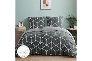 ‎RUIKASI RUIKASI Bettwäsche 135x200 Baumwolle 4teilig Anthrazit - Baumwollbettwäsche 135 x 200 4tlg mit Geometrie Muster, Bettbezug Set 4 teilig Cotton mit Reißverschluss