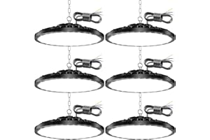 TASINUO Foco LED 200 W 6 unidades, 20000 lm UFO lámpara de taller industrial, 7000 K blanco frío lámpara de garaje, IP65 impermeable faro LED, plafón para garaje, almacén fábrica gimnasio
