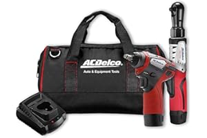ACDelco ARW12103-K1 G12 Series 10.8V Cordless Li-ion 3/8” Brushless Ratchet Wrench & Impact Wrench Combo Tool Kit with 2 Batteries, Charger & Canvas Bag