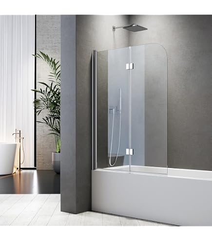 Aica Eckduschwand Mit NANO-Beschichtung – Faltwand Für Badewanne, 6mm Sicherheitsglas, 110x70x140 Cm