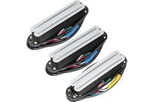 Musiclily Pro ST-DPHA Alnico 5 Dual Single Coil Sized Humbucker Super Distortion Neck Middle Bridge Pickups Set for Strat Style Electric Guitar, White Body Chrome Rail