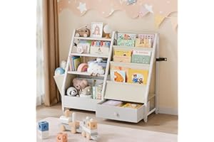 HAVLOTII Kinder-Bücherregal und Spielzeugaufbewahrung für Kinderzimmer - Kleinkind Montessori-Spielzeug-Organizer, Weiß