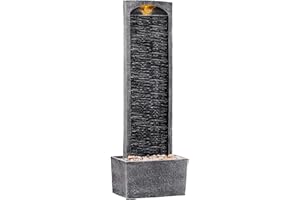 Teamson Home Garden Water Feature with LED Lights and Pump, Large Garden Water Fountain, Indoor and Outdoor Straight Waterfall Fountain, Slate Effect