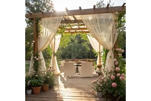 SK Studio Outdoor Vorhang Transparent Wetterfest 2 Stück Voile Gardinen Sonnenschutz Winddicht Außenvorhang Für Balkon Terrasse Wasserdicht, Beige, 160x305cm